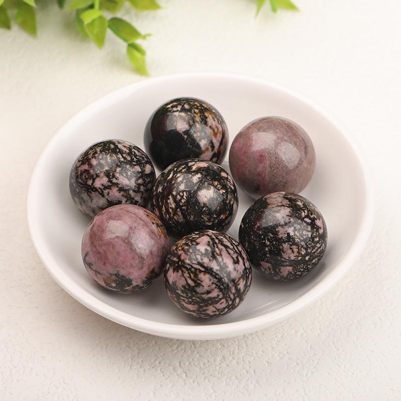 Natural Rhodonite Crystal Sphere – Polished Pink & Black Healing Stone for Emotional Balance & Heart Chakra