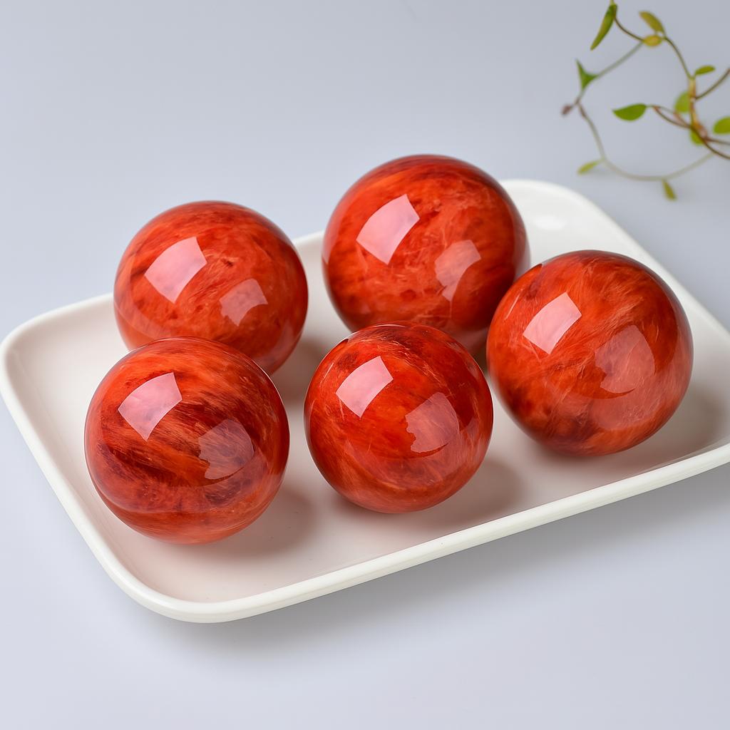 Natural Red Quartz Crystal Sphere – Feng Shui Energy Stone for Protection, Passion & Prosperity