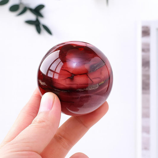 Natural Mookaite Jasper Crystal Sphere – Polished Yellow & Red Healing Stone Ball for Energy Balance, Meditation, and Home Décor
