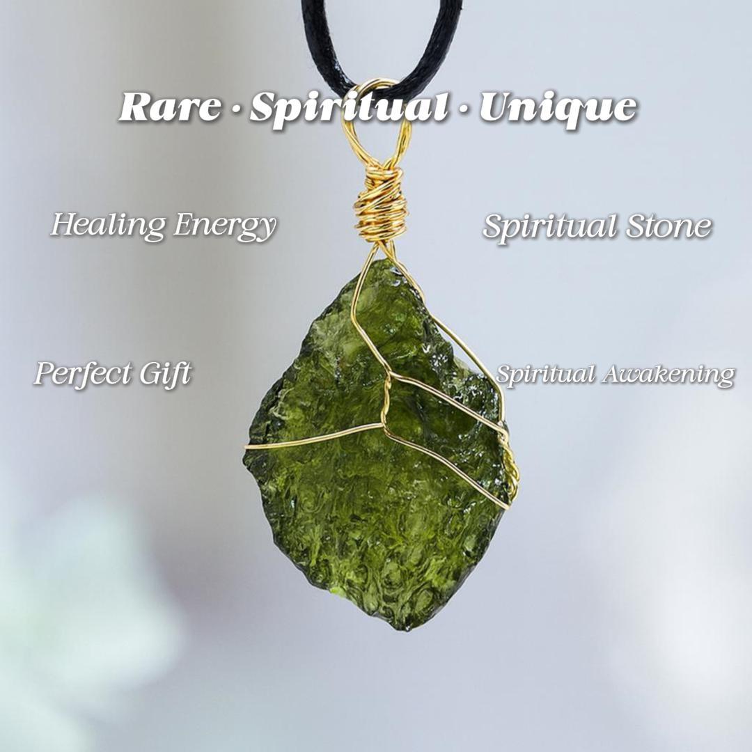 Natural Moldavite Pendant – Raw Czech Tektite Necklace for Transformation & Spiritual Growth