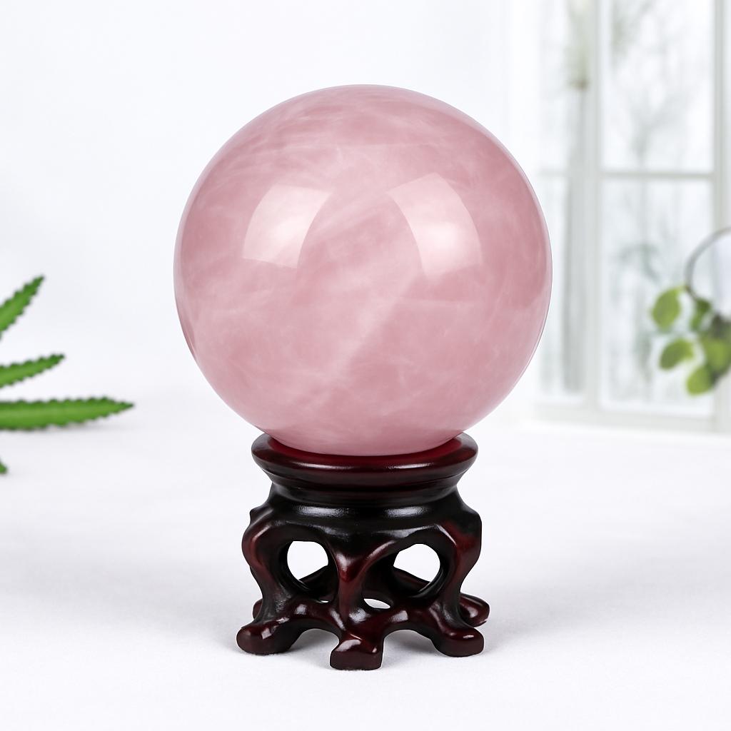 Natural Rose Quartz Crystal Sphere – Polished Healing Stone for Love, Calm & Home Décor