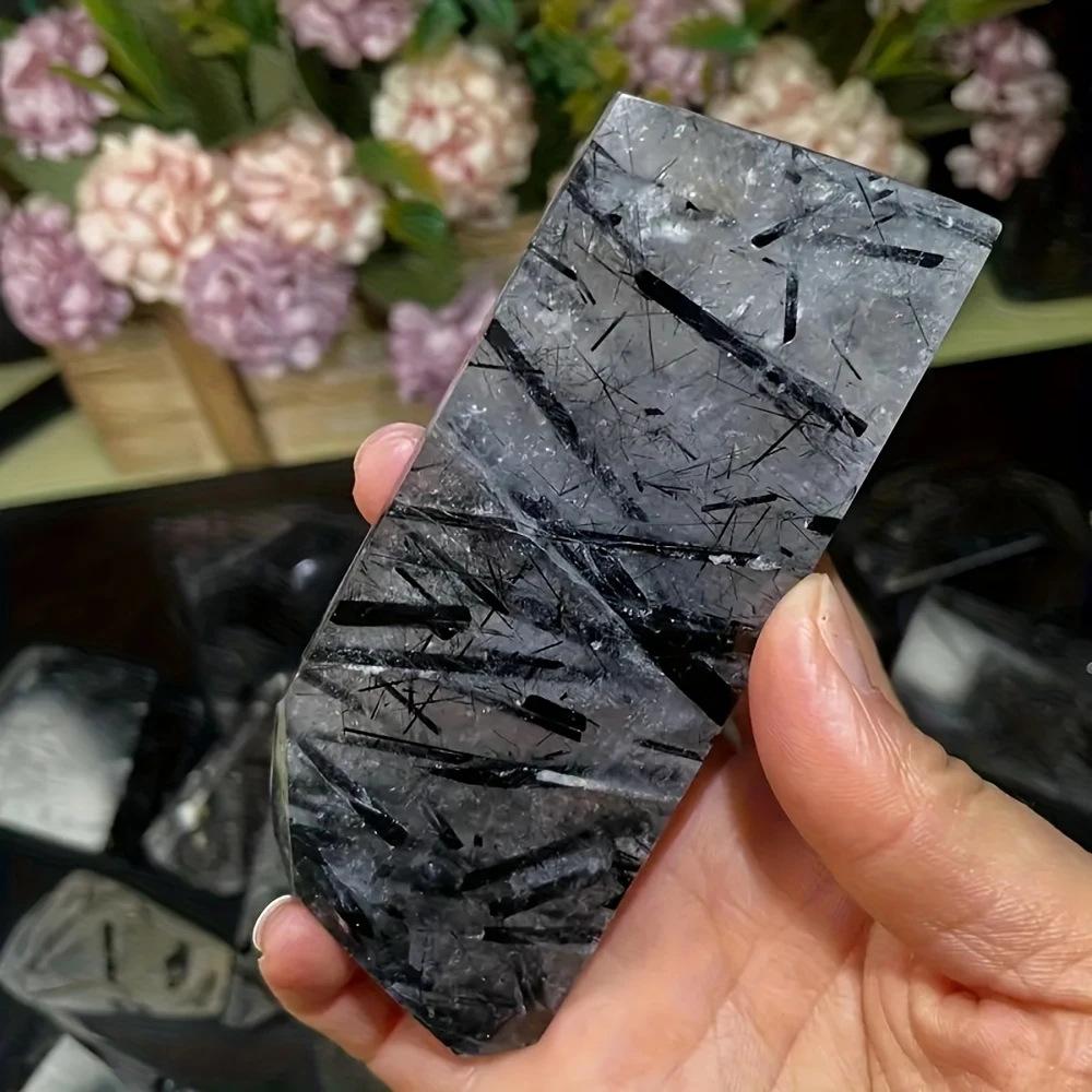 Black Tourmalinated Quartz Raw Crystal – Natural Protection & Grounding Stone for Energy Clearing, Healing & Home Decor