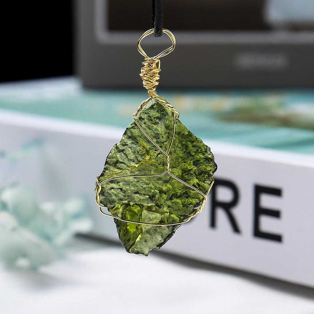 Natural Moldavite Pendant – Raw Czech Tektite Necklace for Transformation & Spiritual Growth