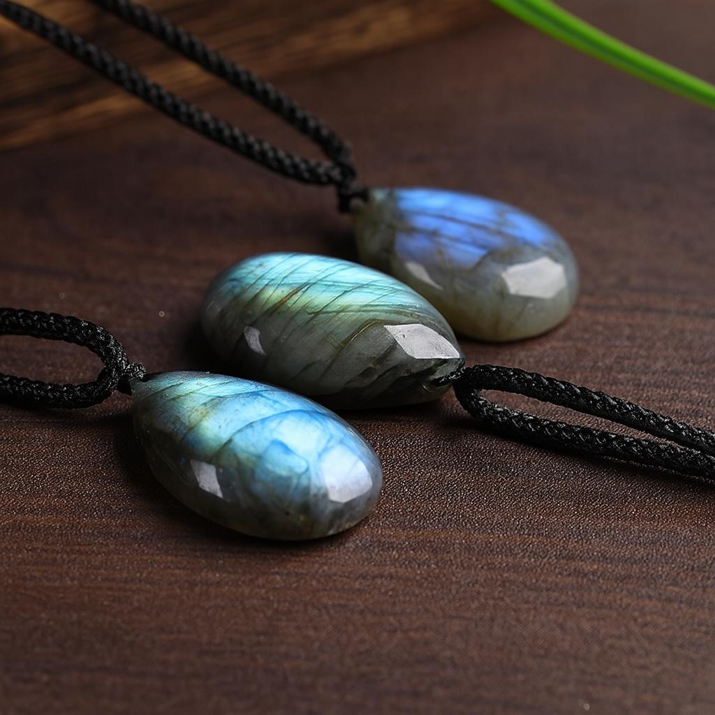Labradorite Teardrop Pendant Necklace – Natural Crystal Protection Amulet for Intuition, Transformation & Inner Strength