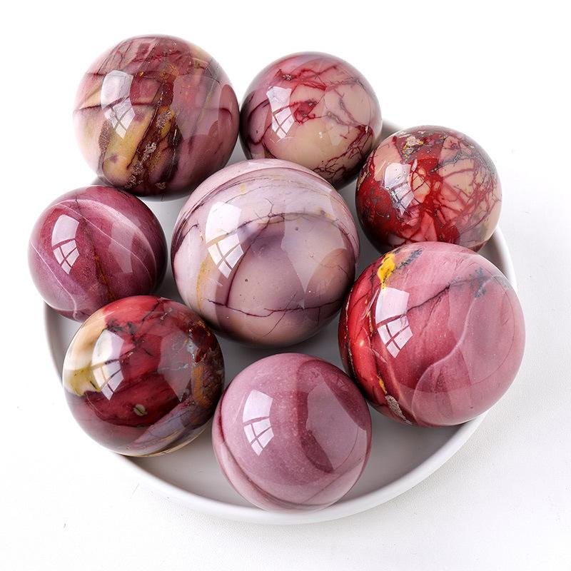 Natural Mookaite Jasper Crystal Sphere – Polished Yellow & Red Healing Stone Ball for Energy Balance, Meditation, and Home Décor