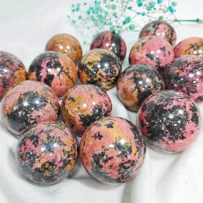 Natural Rhodonite Crystal Sphere – Polished Pink & Black Healing Stone for Emotional Balance & Heart Chakra