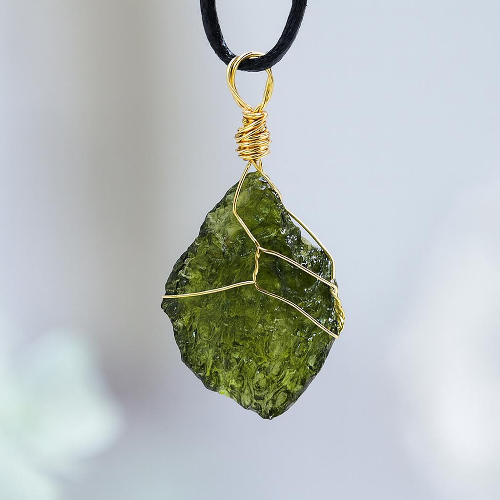 Natural Moldavite Pendant – Raw Czech Tektite Necklace for Transformation & Spiritual Growth