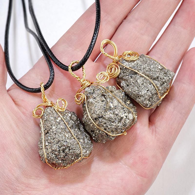 Natural Pyrite Raw Stone Pendant | Metallic Luster Energy Necklace | Prosperity, Protection & Shielding Amulet Jewelry