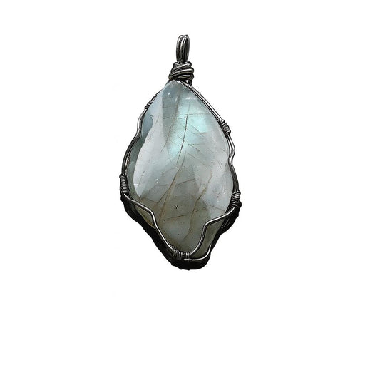 Natural Labradorite Handmade Pendant Necklace – Unique Iridescent Blue Flash Crystal | Bohemian Vintage Wire Wrapped Jewelry | Healing Stone Amulet for Energy, Protection & Balance | Perfect Gift for Women & Men