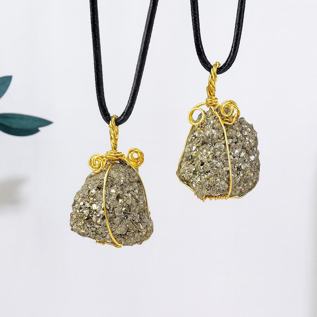 Natural Pyrite Raw Stone Pendant | Metallic Luster Energy Necklace | Prosperity, Protection & Shielding Amulet Jewelry