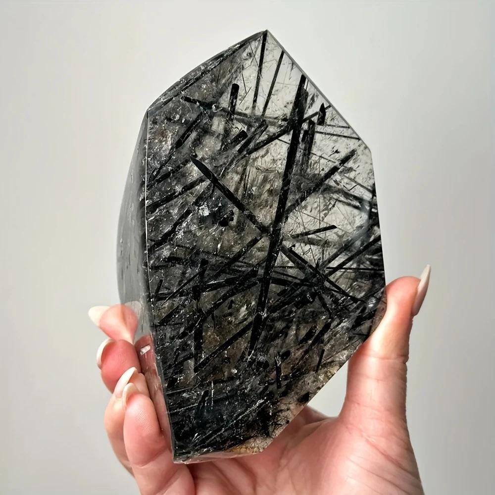 Black Tourmalinated Quartz Raw Crystal – Natural Protection & Grounding Stone for Energy Clearing, Healing & Home Decor