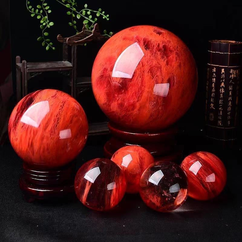 Natural Red Quartz Crystal Sphere – Feng Shui Energy Stone for Protection, Passion & Prosperity