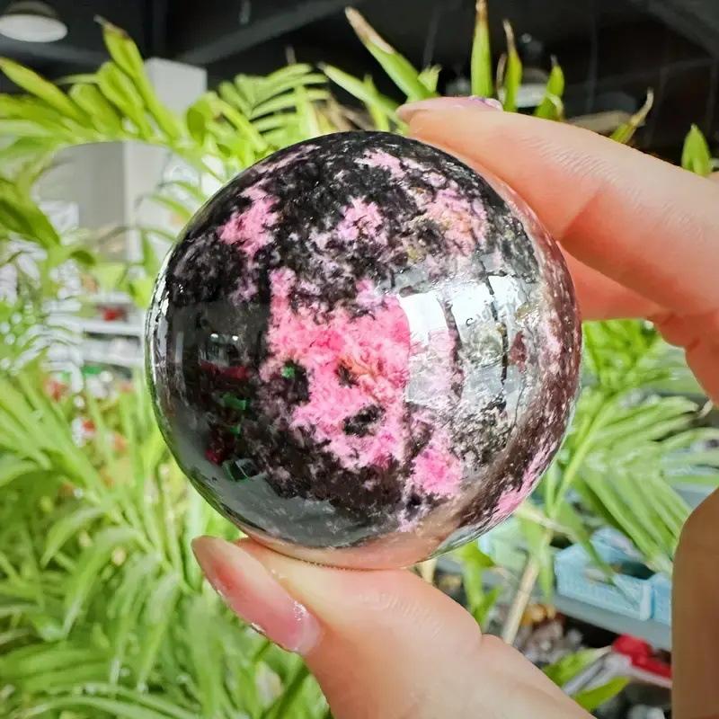 Natural Rhodonite Crystal Sphere – Polished Pink & Black Healing Stone for Emotional Balance & Heart Chakra