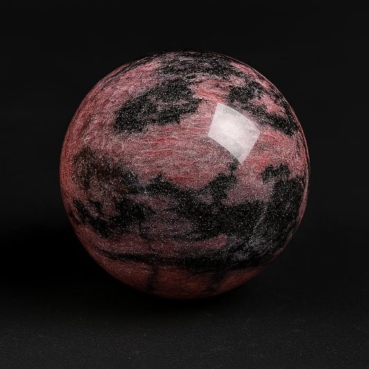 Natural Rhodonite Crystal Sphere – Polished Pink & Black Healing Stone for Emotional Balance & Heart Chakra