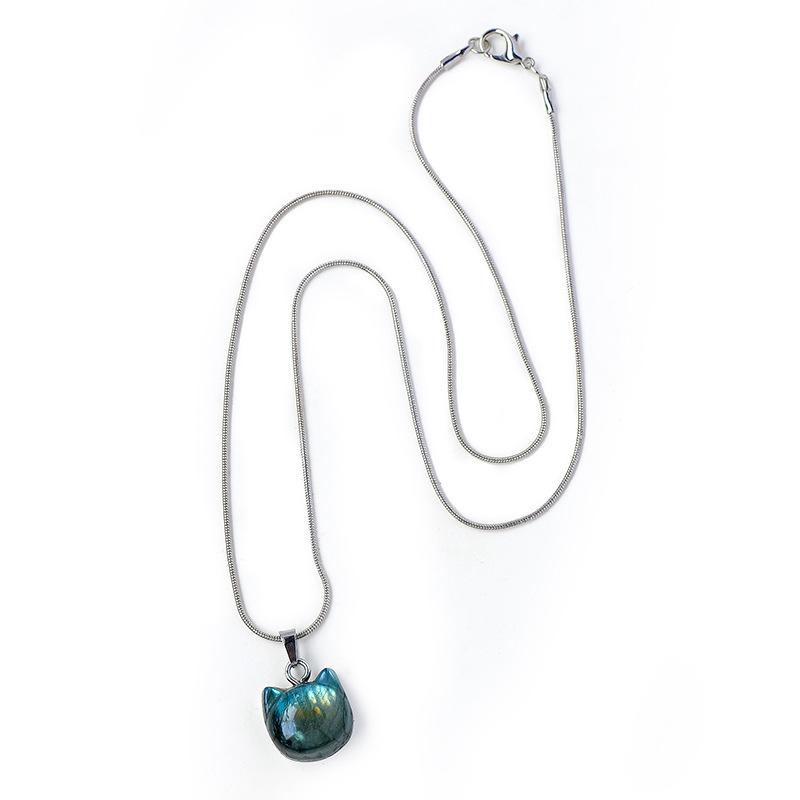 Mystic Cat Charm – Labradorite Crystal Pendant for Intuition & Protection