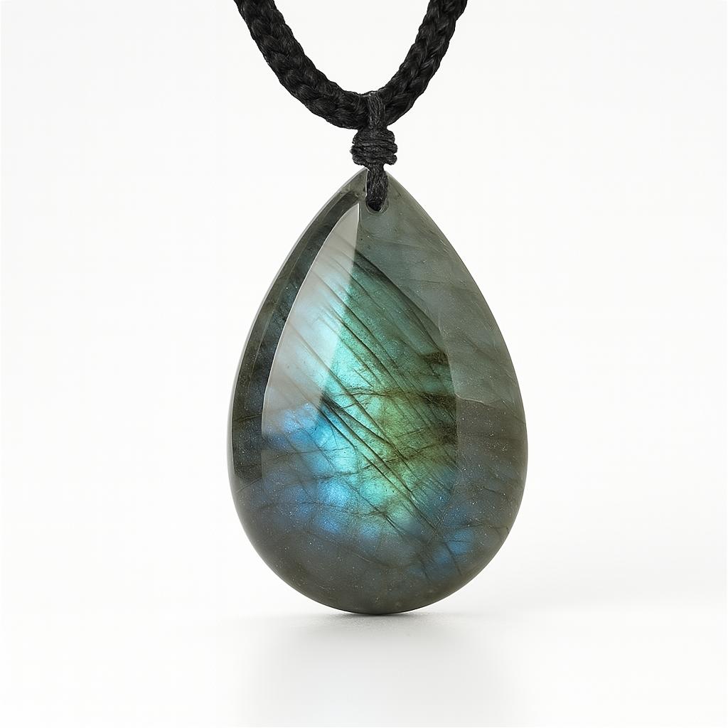 Labradorite Teardrop Pendant Necklace – Natural Crystal Protection Amulet for Intuition, Transformation & Inner Strength