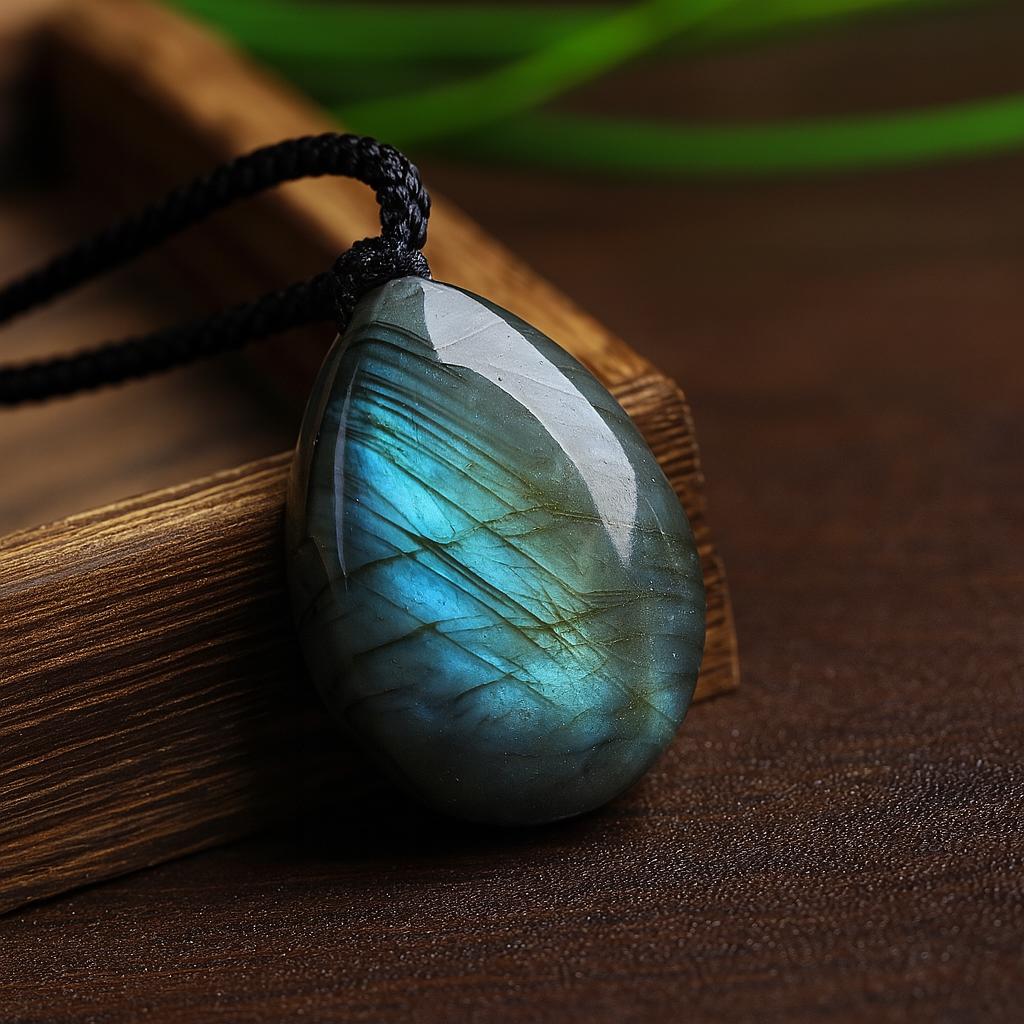 Labradorite Teardrop Pendant Necklace – Natural Crystal Protection Amulet for Intuition, Transformation & Inner Strength