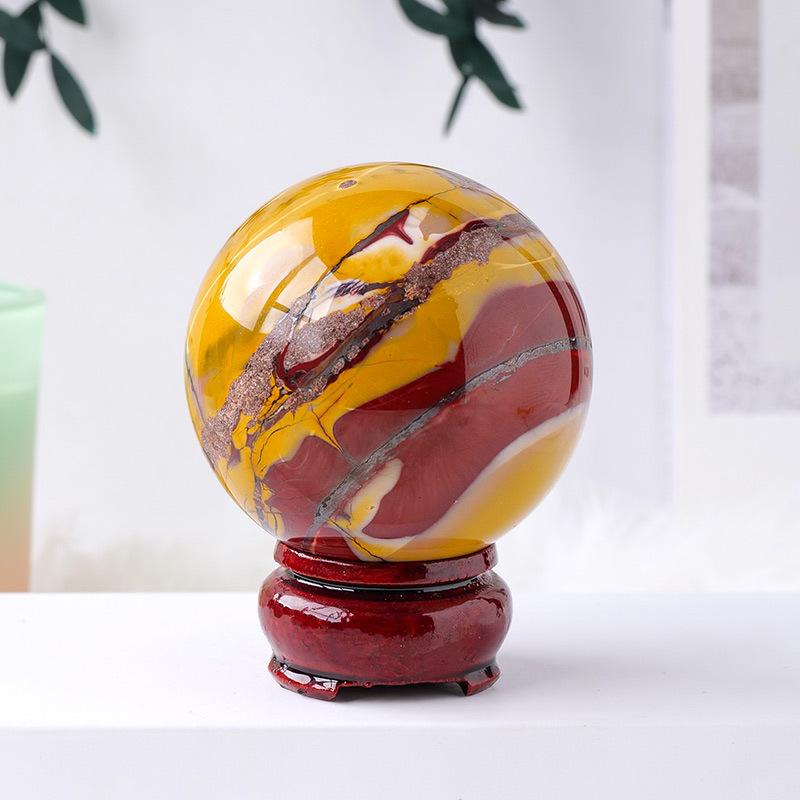 Natural Mookaite Jasper Crystal Sphere – Polished Yellow & Red Healing Stone Ball for Energy Balance, Meditation, and Home Décor