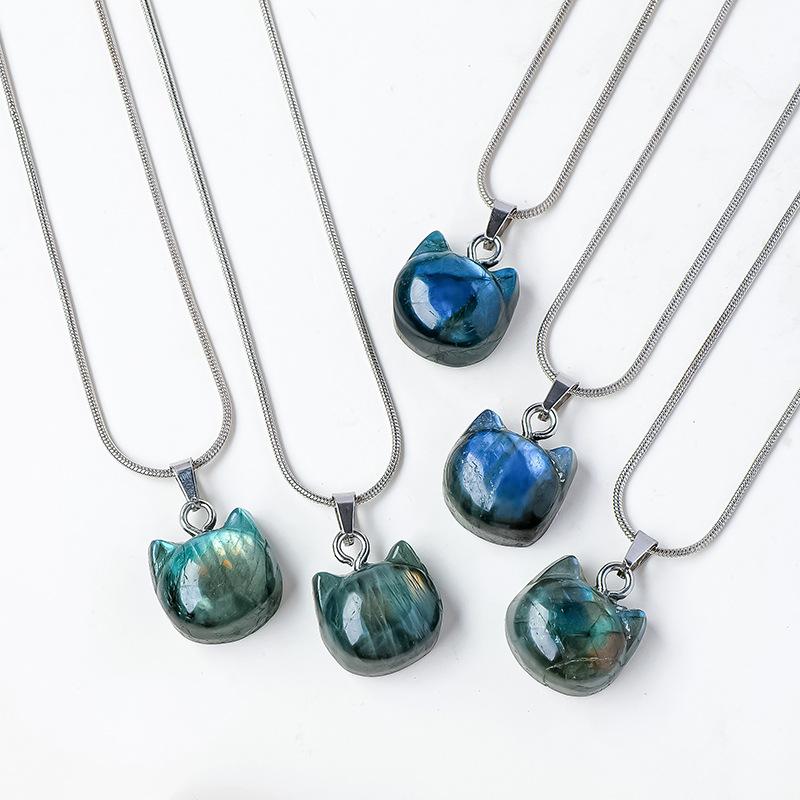 Mystic Cat Charm – Labradorite Crystal Pendant for Intuition & Protection