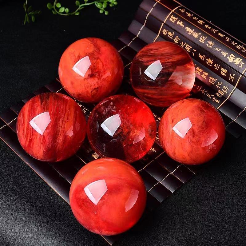 Natural Red Quartz Crystal Sphere – Feng Shui Energy Stone for Protection, Passion & Prosperity