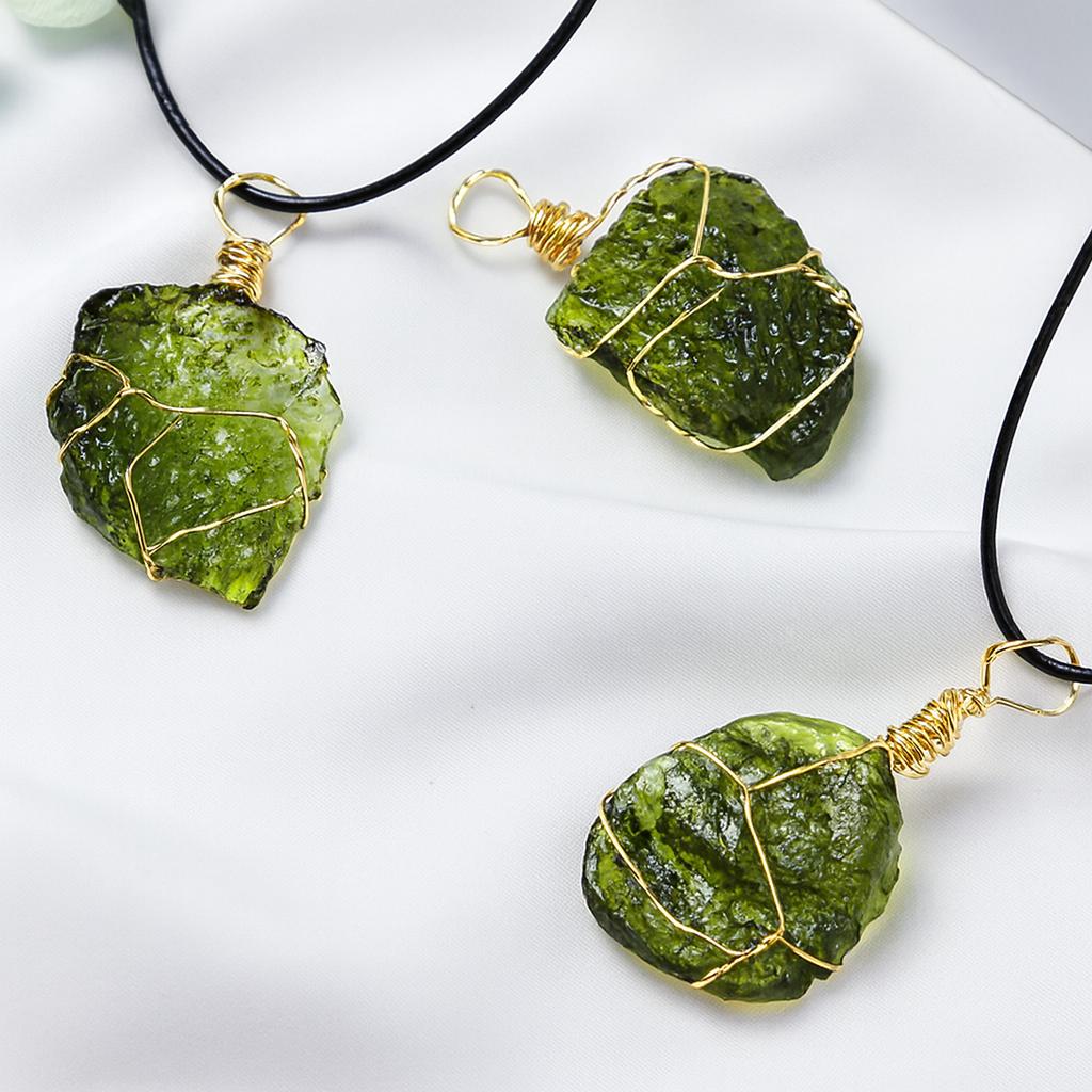 Natural Moldavite Pendant – Raw Czech Tektite Necklace for Transformation & Spiritual Growth